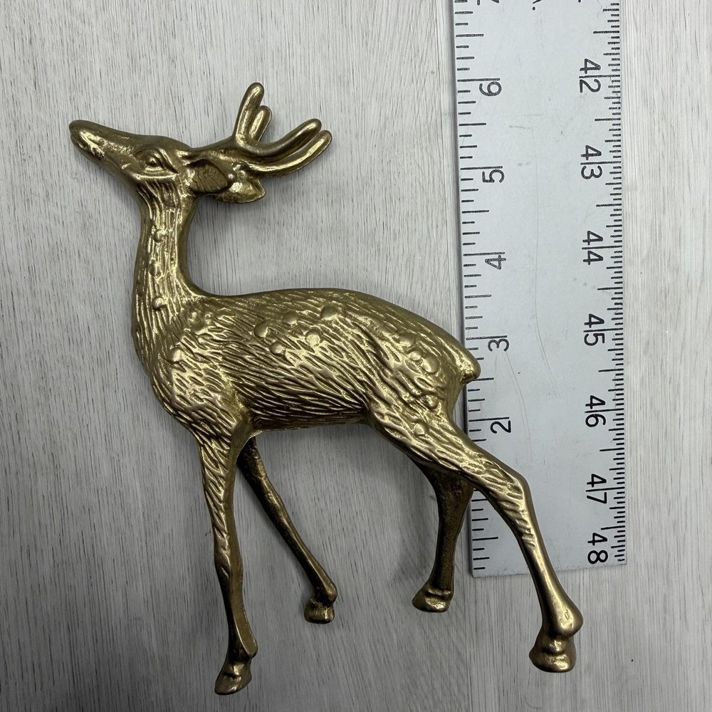 Vintage Brass Deer Reindeer Statue Set of 2 Buck and Doe 4 1/2" and 7" Tall EUC - Picture 8 of 9